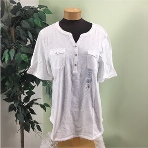 Croft & Barrow roll tan utility henley pullover top Woman’s size XXL